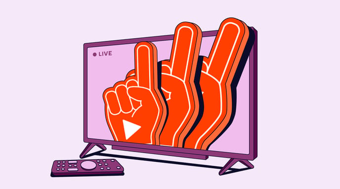 An illustration of a TV with foam fingers on screen.
