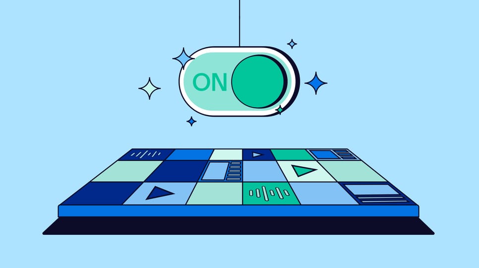 圖形上有個「ON」開關在數位舞台上方，以淺藍色為背景