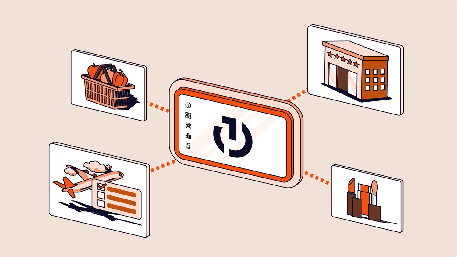 Orange graphic displaying various CPG retail icons with The Trade Desk logo in the middle
