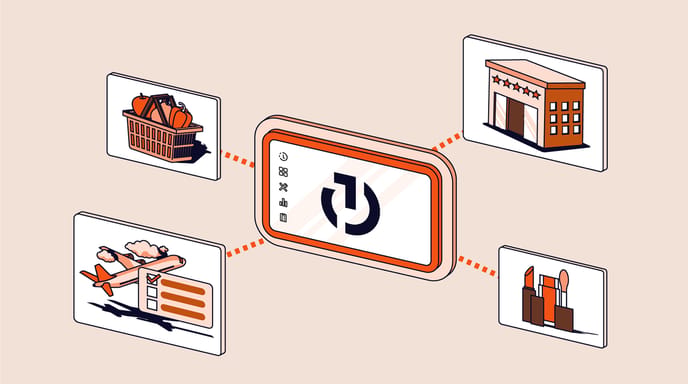 Orange graphic displaying various CPG retail icons with The Trade Desk logo in the middle
