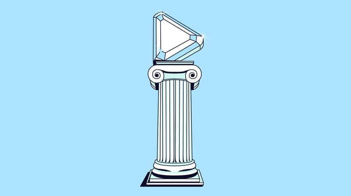 Classical pillar with a play button symbol, representing media, video, or digital content.
